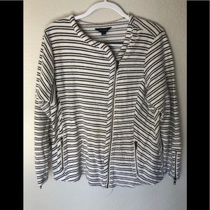 Lucky Brand Women’s 1X French Terry Ivory Blue Striped Moto Jacket